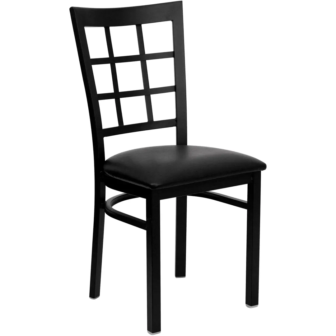 Flash Furniture XU-DG6Q3BWIN-BLKV-GG Hercules Series Restaurant Chair, Black Vinyl, Metal Grid Back, 18 Gauge Steel Frame