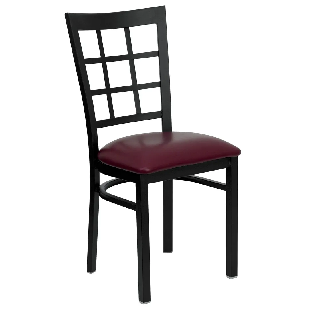 Flash Furniture XU-DG6Q3BWIN-BURV-GG Hercules Series Restaurant Chair, Burgundy Vinyl Upholstered Seat, Metal Grid Back, 18 Gauge Steel Frame