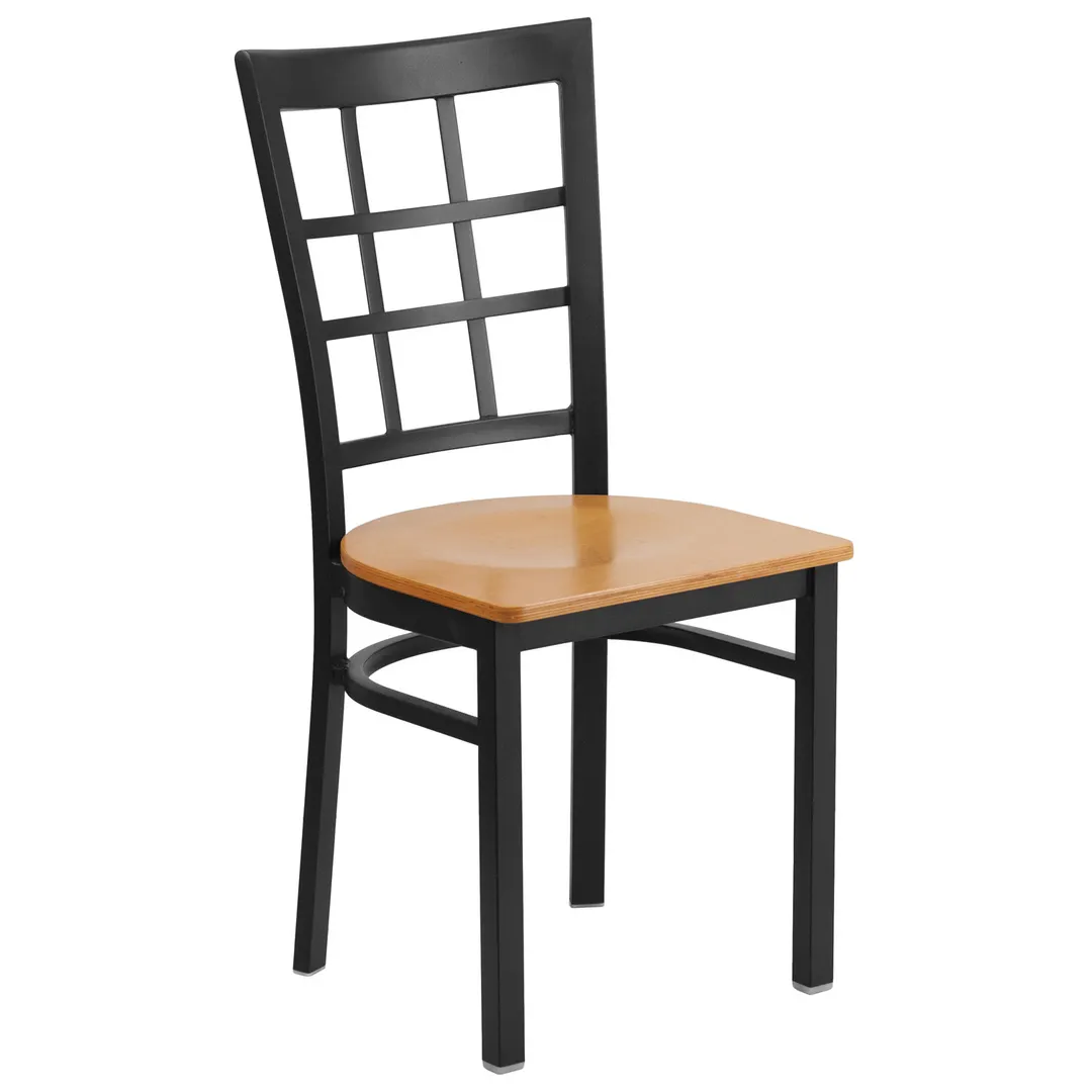Flash Furniture XU-DG6Q3BWIN-NATW-GG Hercules Series Metal Grid Back Restaurant Chair with Wood Seat