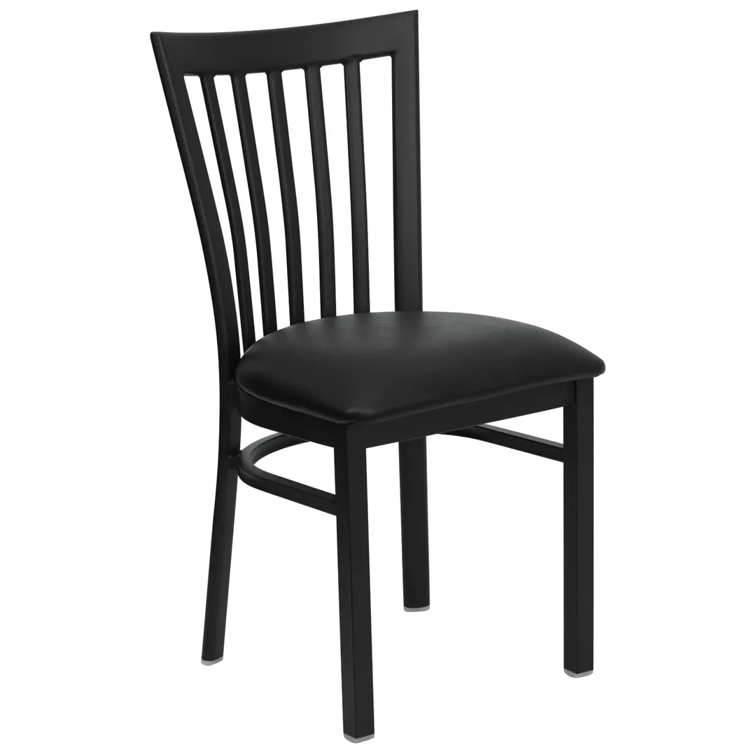 Flash Furniture XU-DG6Q4BSCH-BLKV-GG Hercules Series Black Vinyl Restaurant Chair, Metal Slats, 18 Gauge Steel Frame
