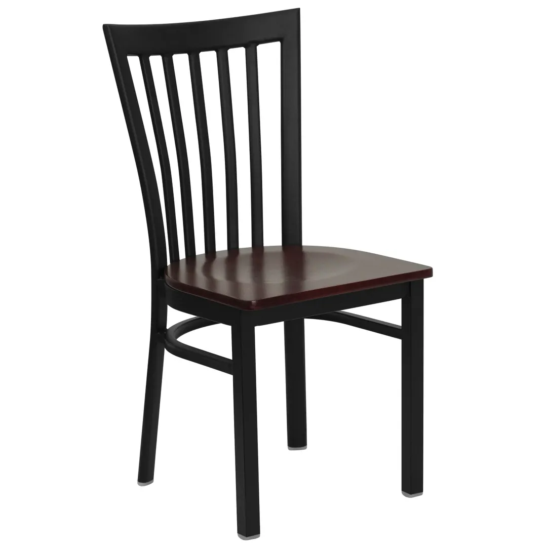 Flash Furniture XU-DG6Q4BSCH-MAHW-GG Hercules Series Restaurant Chair, Metal Slat Back, Mahogany Finish Plywood Seat, Black Powder Coated Steel Frame