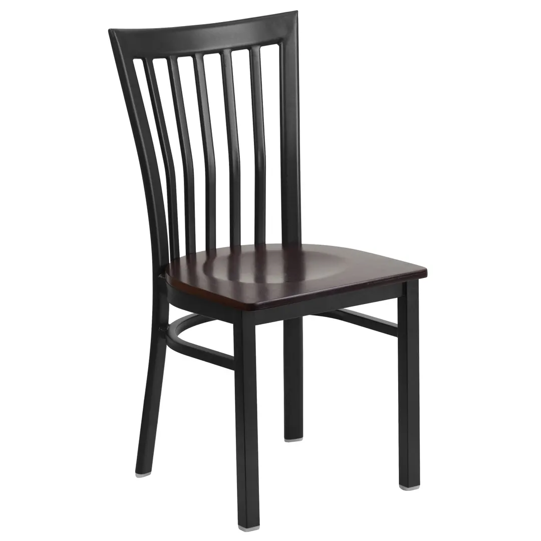 Flash Furniture XU-DG6Q4BSCH-WALW-GG Hercules Series Restaurant Chair, Metal Slatted Back, Walnut Finish Plywood Seat, 18 Gauge Steel Frame