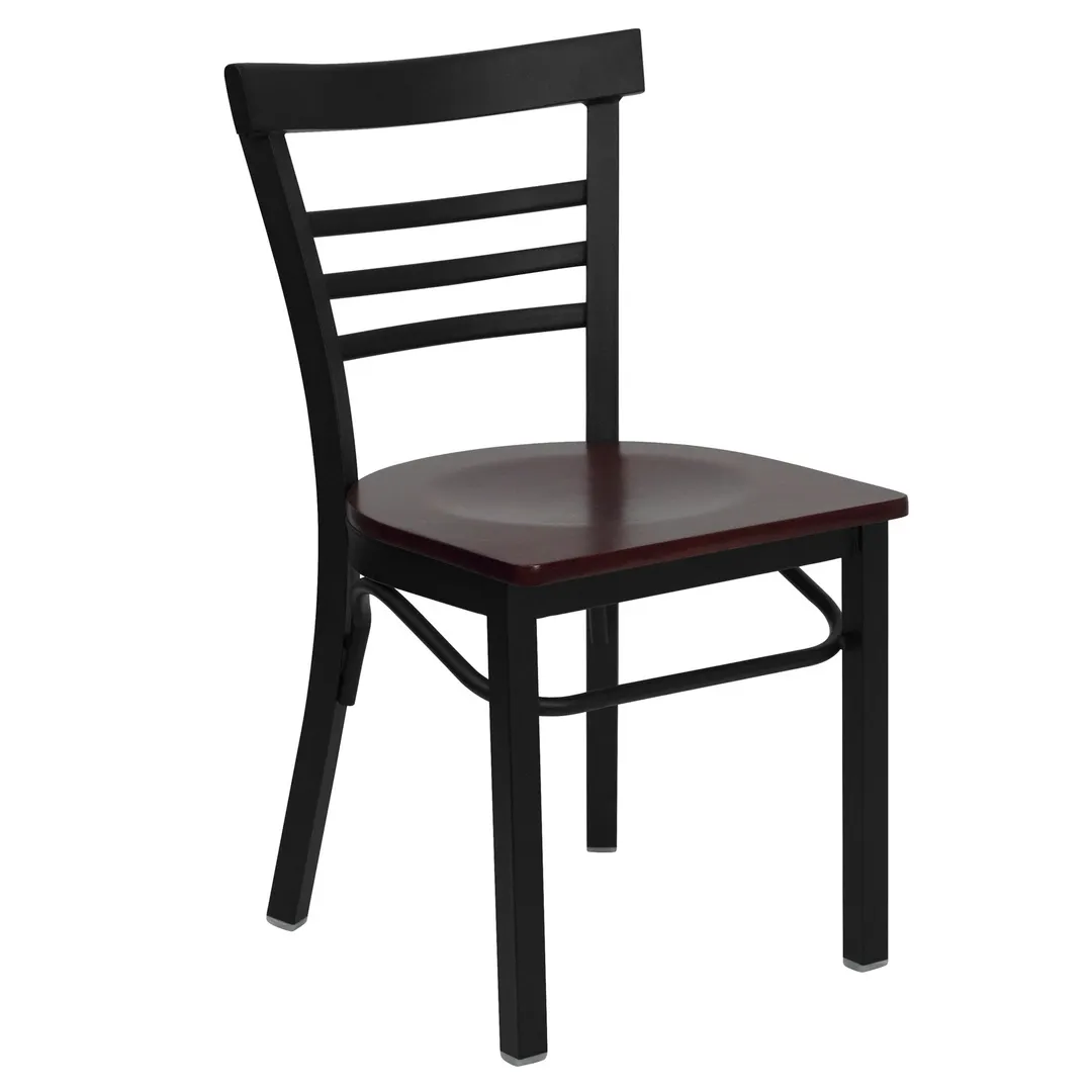 Flash Furniture XU-DG6Q6B1LAD-MAHW-GG Hercules Series Restaurant Side Chair, Ladder Back, Mahogany Wood, Black Steel Frame