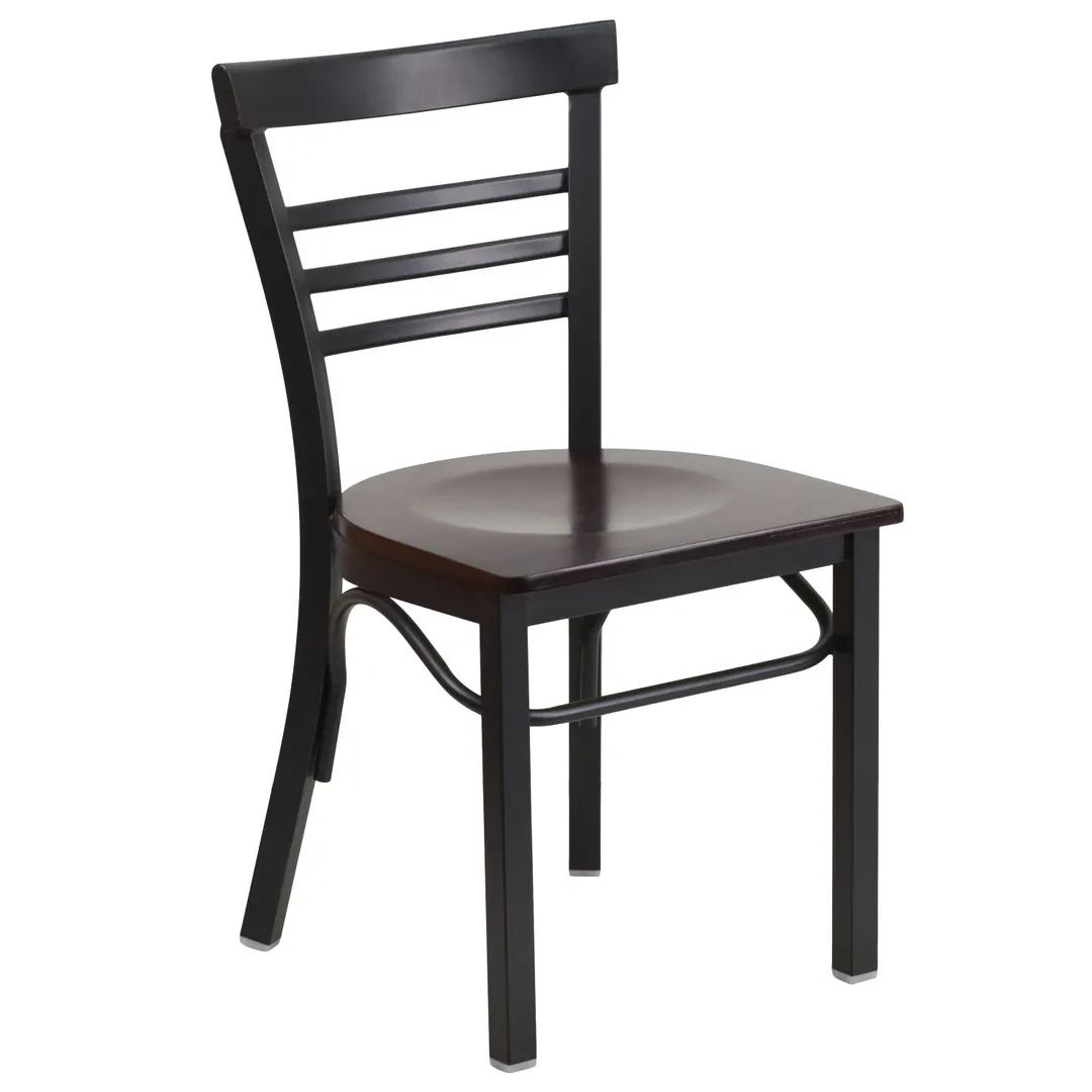 Flash Furniture XU-DG6Q6B1LAD-WALW-GG Hercules Series Restaurant Side Chair, Ladder Back, Walnut Wood Finish, Black Steel Frame