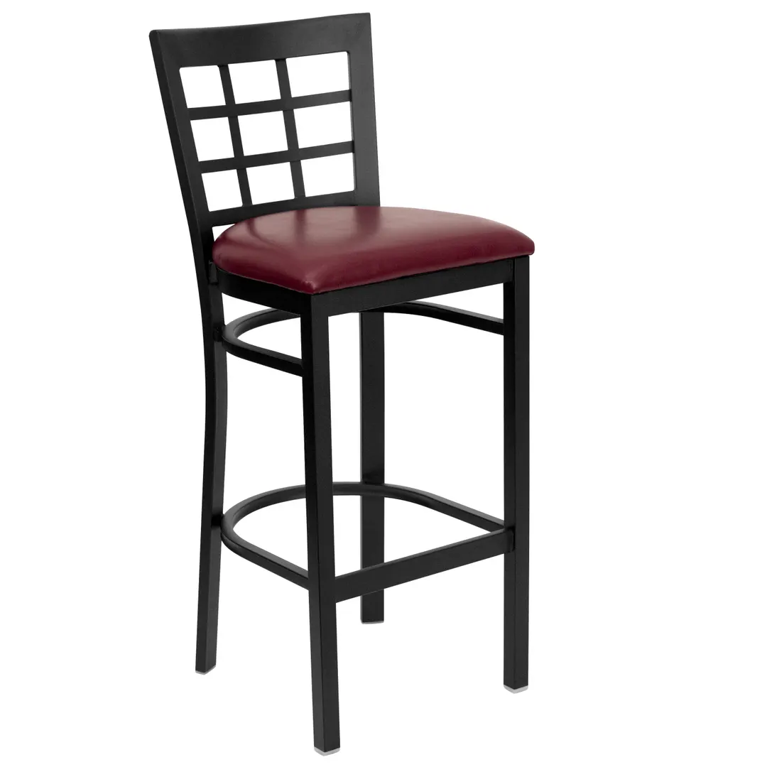 Flash Furniture XU-DG6R7BWIN-BAR-BURV-GG Hercules Series Metal Back Restaurant Bar Stool, Burgundy Vinyl Seat, Black Powder Coated Frame