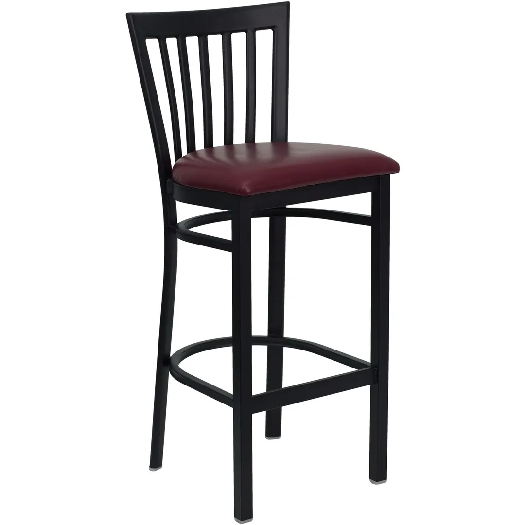 Flash Furniture XU-DG6R8BSCH-BAR-BURV-GG Hercules Series Restaurant Bar Stool, Metal Slat Back, Burgundy Vinyl Seat, 18 Gauge Steel Frame