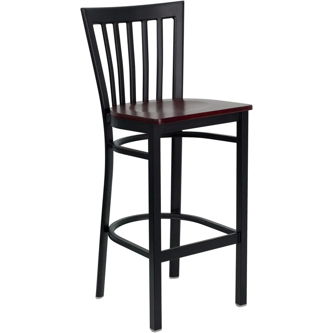 Flash Furniture XU-DG6R8BSCH-BAR-MAHW-GG Hercules Series Restaurant Bar Stool, Metal Slate Back, Mahogany Finish Seat, Black Powder Coated Steel Frame