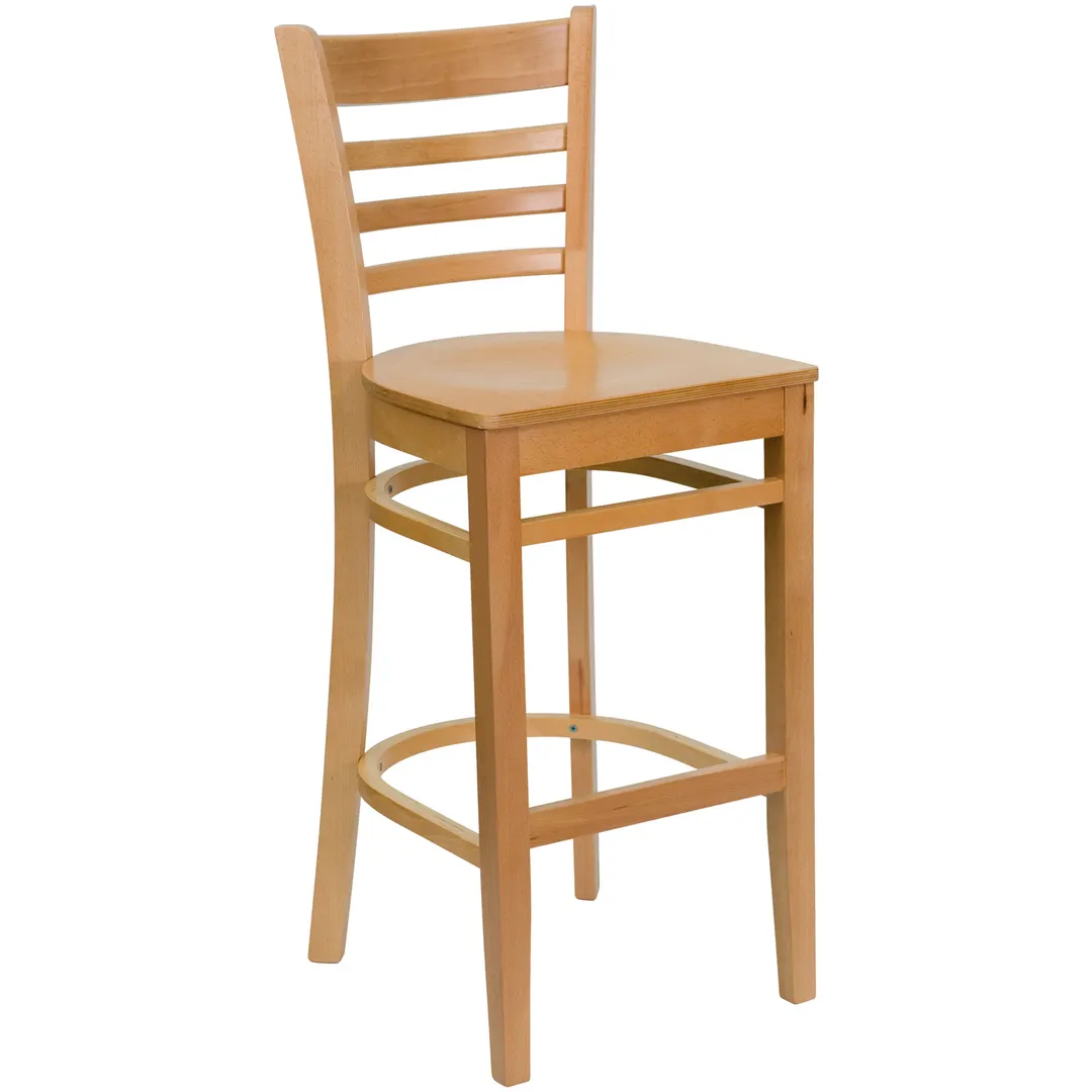 Flash Furniture XU-DGW0005BARLAD-NAT-GG Hercules Series Restaurant Bar Stool, Wood Ladder Back, Natural Finish Beechwood Seat, Mortise & Tenon Construction