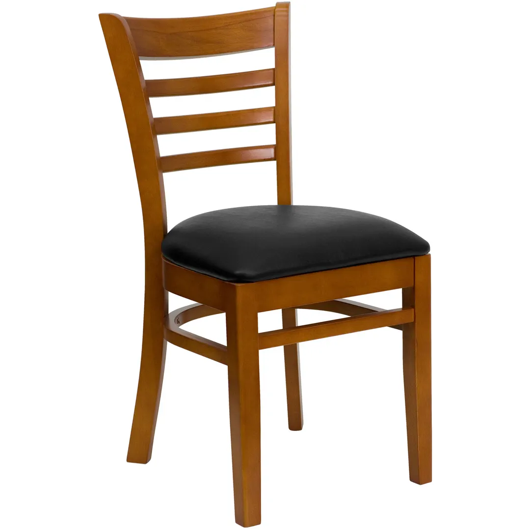 Flash Furniture XU-DGW0005LAD-CHY-BLKV-GG Hercules Series Restaurant Chair, Wood Ladder Back, Black Vinyl Upholstered Seat, Cherry Finish