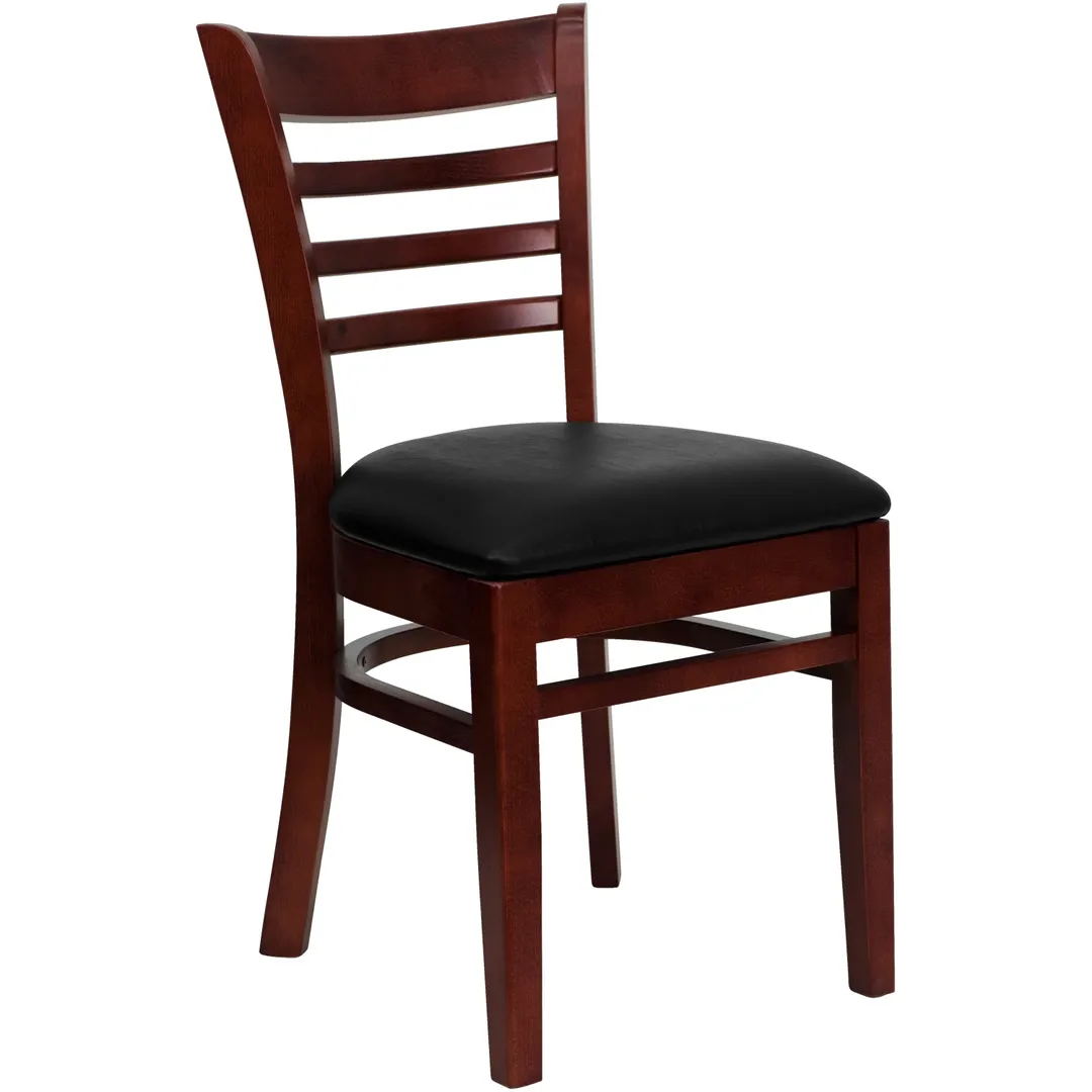 Flash Furniture XU-DGW0005LAD-MAH-BLKV-GG Hercules Series Restaurant Chair, Wood Ladder Back, Black Vinyl Seat, Mahogany Finish