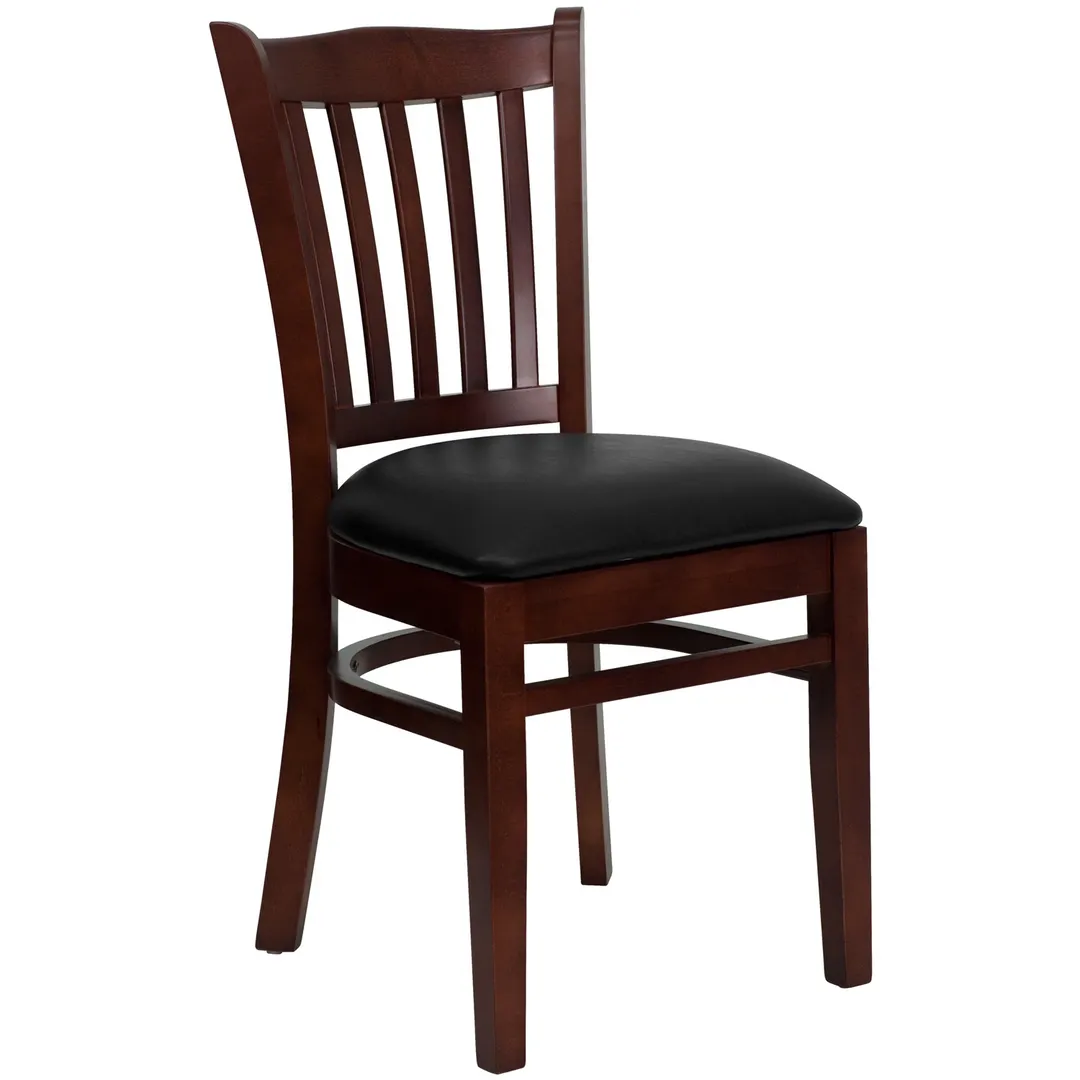 Flash Furniture XU-DGW0008VRT-MAH-BLKV-GG Hercules Series Restaurant Chair, Wood Slat Back, Black Vinyl Seat, Mahogany Finish