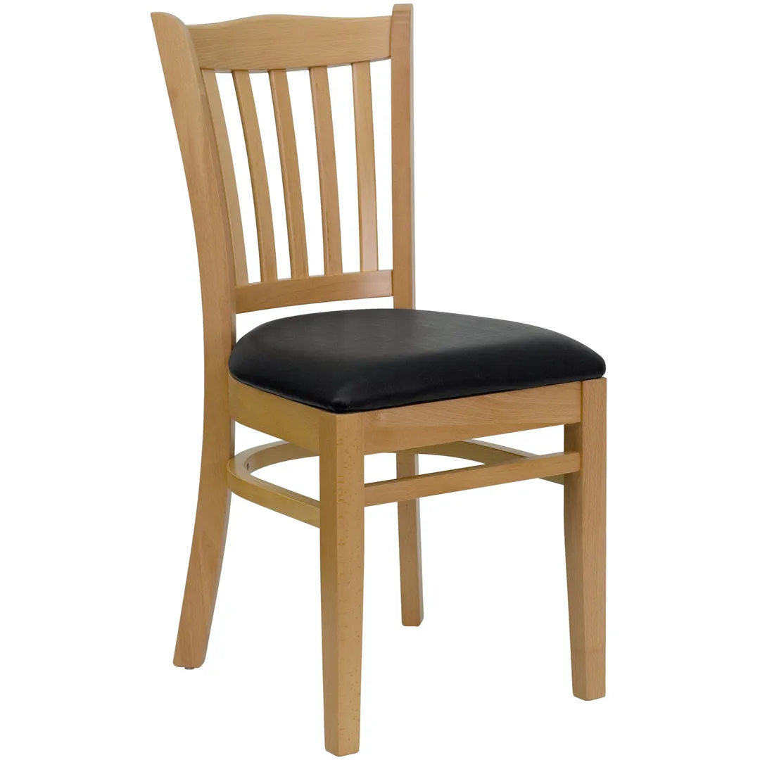 Flash Furniture XU-DGW0008VRT-NAT-BLKV-GG Hercules Series Restaurant Chair, Wood Slat Back, Black Vinyl Seat, Natural Finish