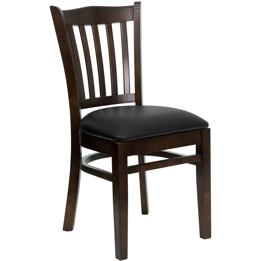 Flash Furniture XU-DGW0008VRT-WAL-BLKV-GG Hercules Series Restaurant Chair, Wood Slat Back, Black Vinyl Seat, Walnut Finish