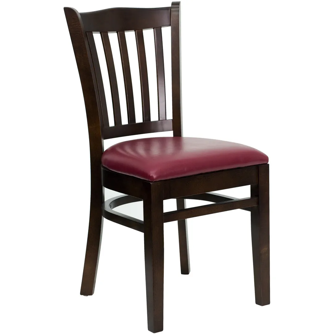 Flash Furniture XU-DGW0008VRT-WAL-BURV-GG Hercules Series Restaurant Chair, Walnut Finish, Burgundy Vinyl Seat, Wood Slat Back