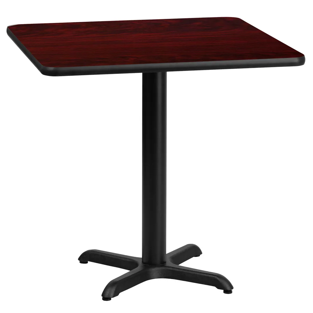 Flash Furniture XU-MAHTB-2424-T2222-GG 24" Square Pedestal Dining Table, Mahogany Laminate, Black PVC Edge, 31-1/8"H
