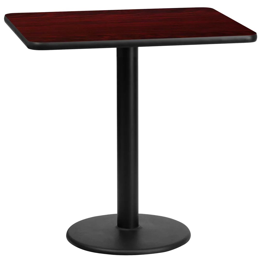 Flash Furniture XU-MAHTB-2430-TR18-GG 30"W Rectangular Dining Table, Mahogany Laminate, Black PVC Edge, 18" Round Base