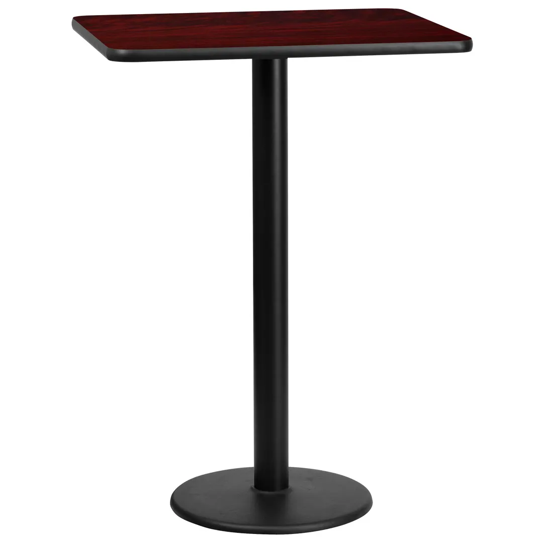 Flash Furniture XU-MAHTB-2430-TR18B-GG 30x24 Mahogany Bar Height Table, MDF Top, Black PVC Edge, 18 Dia. Base