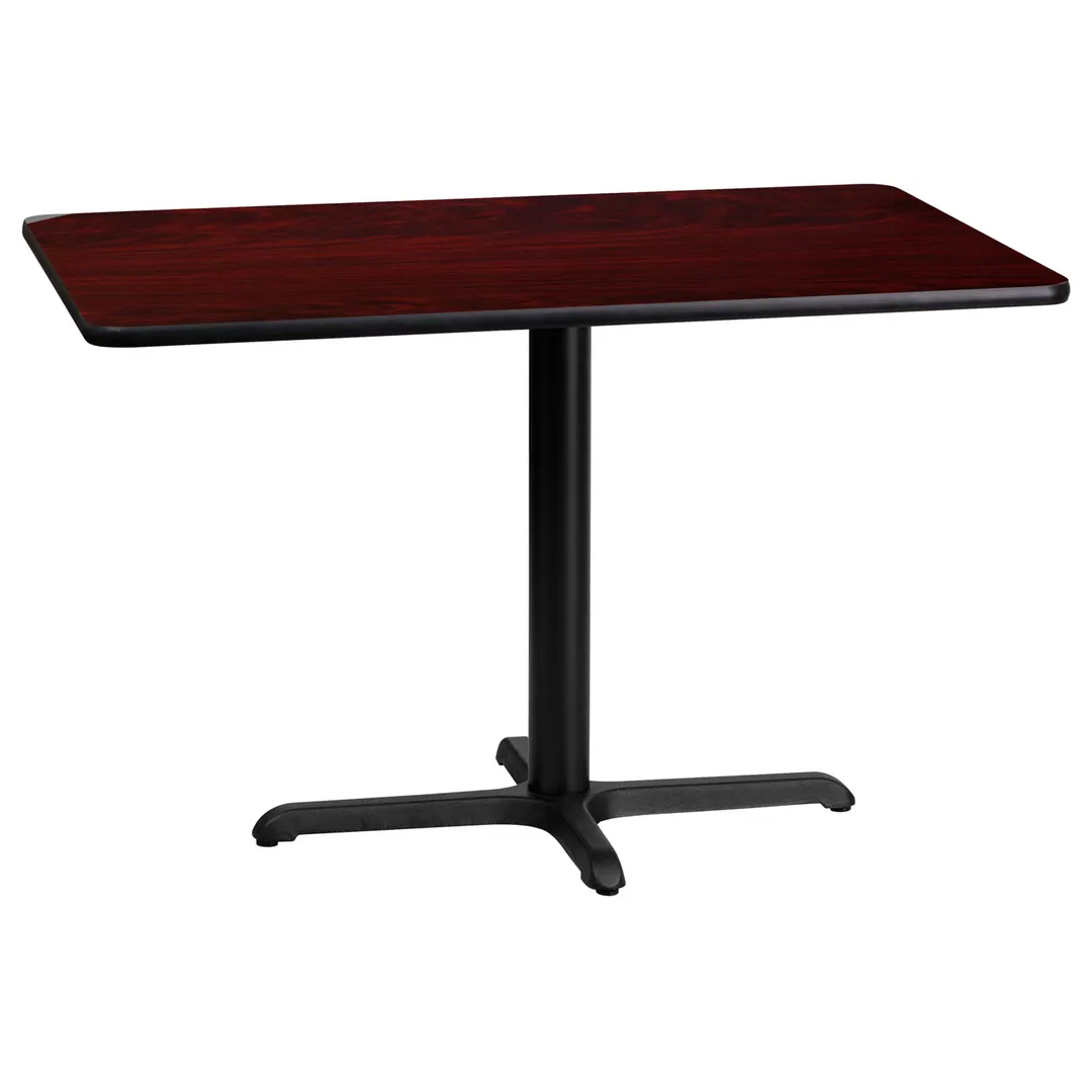 Flash Furniture XU-MAHTB-2442-T2230-GG 42"W Rectangular Dining Table, Mahogany Laminate, Black PVC Edge, Pedestal Base