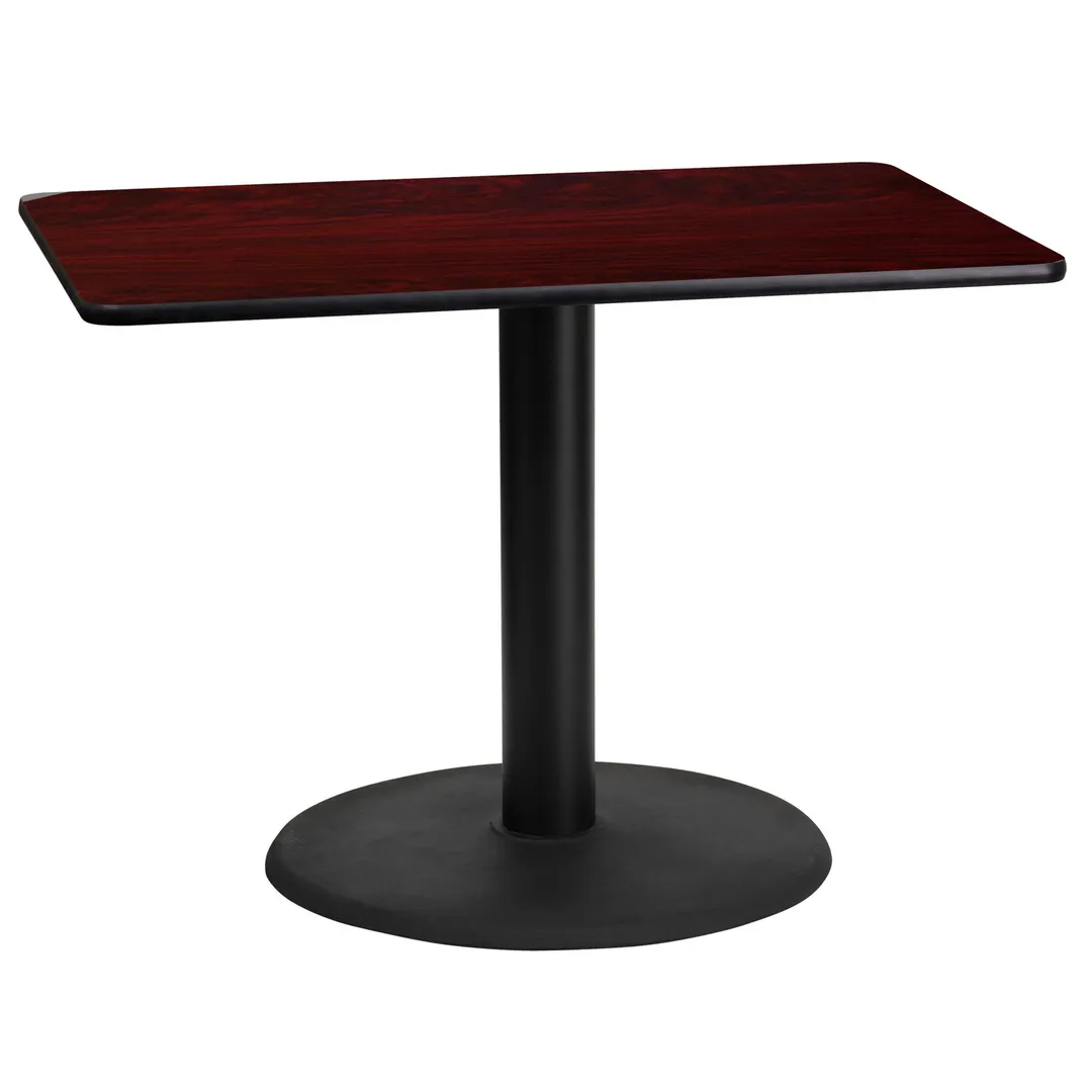 Flash Furniture XU-MAHTB-2442-TR24-GG 42" Rectangular Dining Table, Mahogany Laminate, Black PVC Edge, 24" Round Base