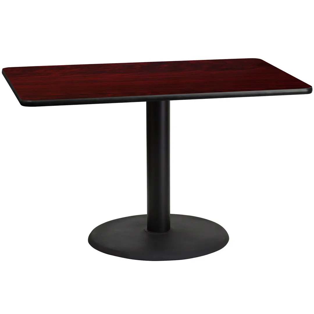 Flash Furniture XU-MAHTB-3048-TR24-GG 48" Rectangular Dining Height Table, Mahogany Laminate, Black PVC Edge, 24" Round Base