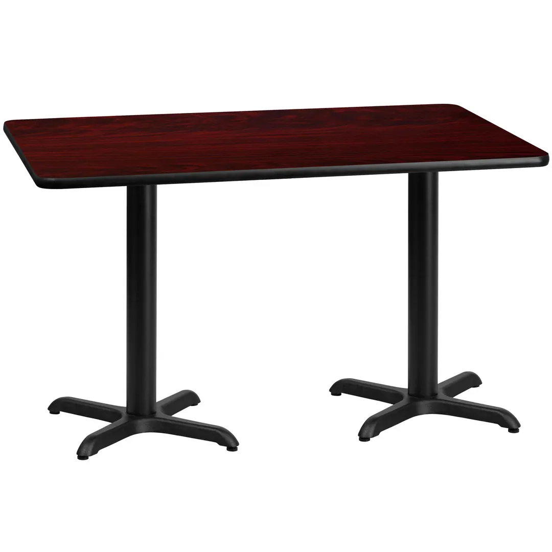 Flash Furniture XU-MAHTB-3060-T2222-GG 60" Rectangular Dining Height Table, Mahogany Laminate, Black PVC Edge, Four Point Pedestal Base