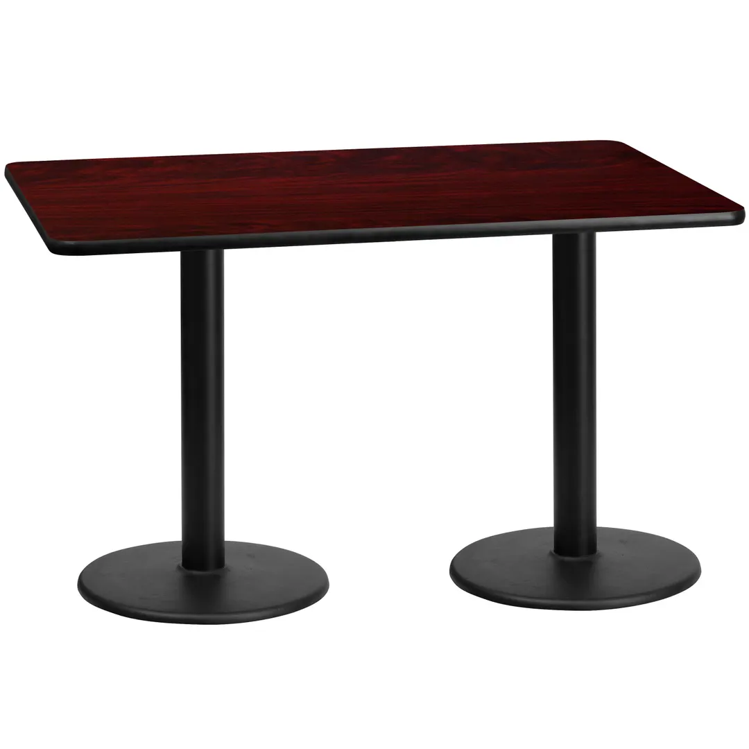 Flash Furniture XU-MAHTB-3060-TR18-GG 60" Rectangular Dining Table, MDF Top, Mahogany Finish, Black PVC Edge, Pedestal Base