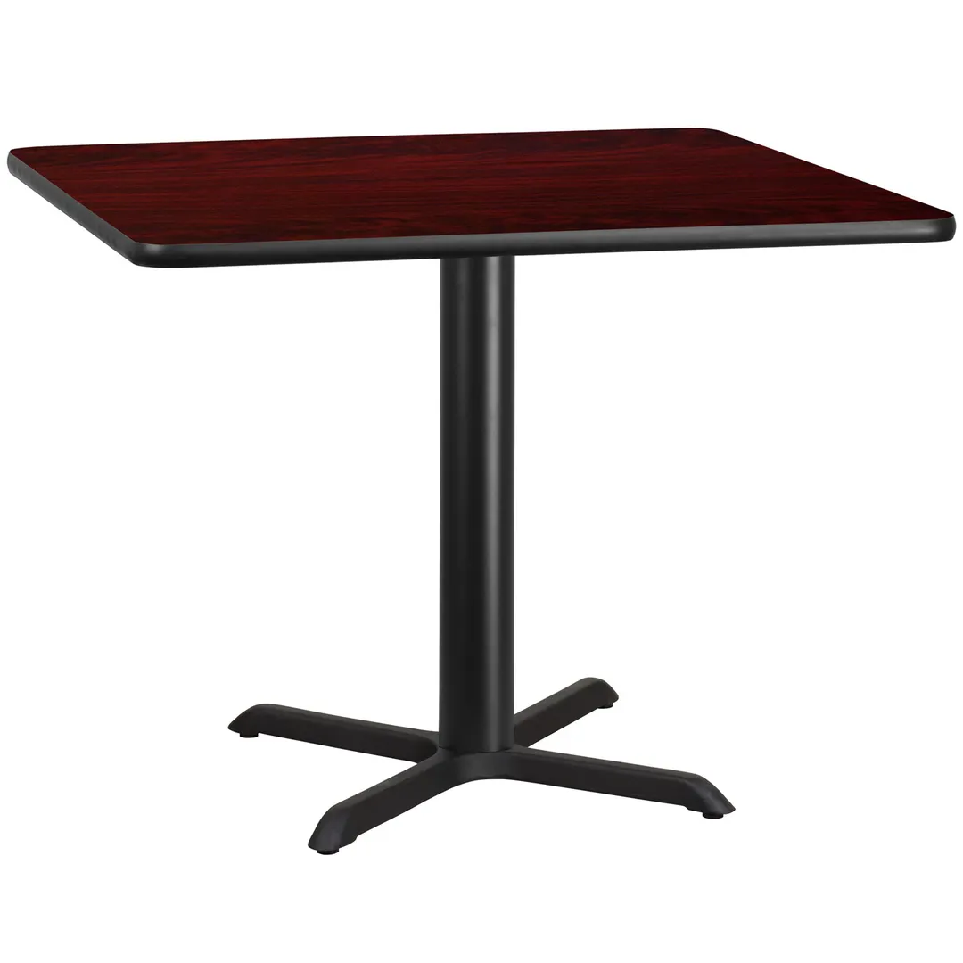 Flash Furniture XU-MAHTB-4242-T3333-GG 42" Square Pedestal Dining Table, Mahogany Laminate, Black PVC Edge, 31-1/8"H