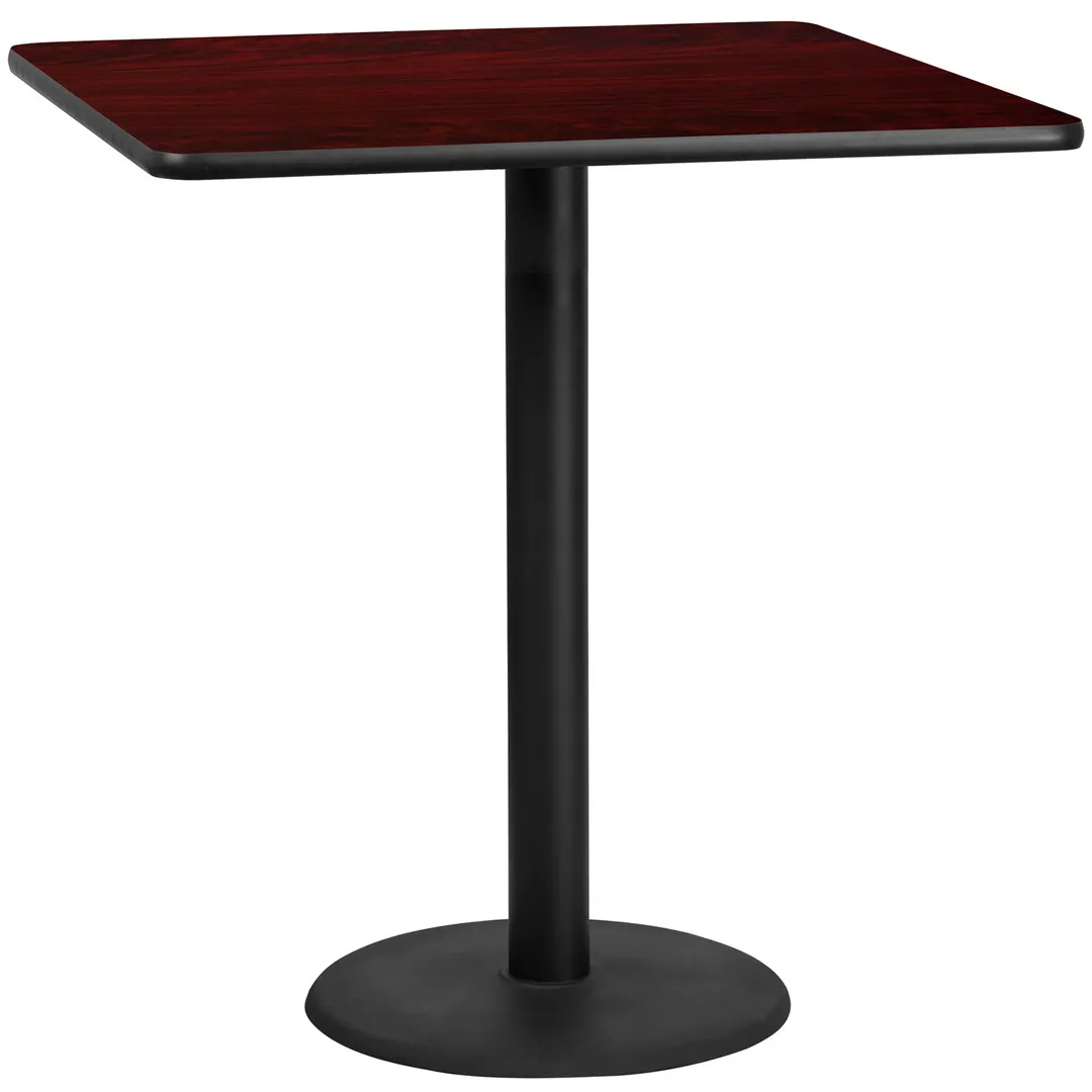 Flash Furniture XU-MAHTB-4242-TR24B-GG 42x42 Square Bar Height Table, Mahogany Laminate, Black PVC Edge, 24 Dia. Base