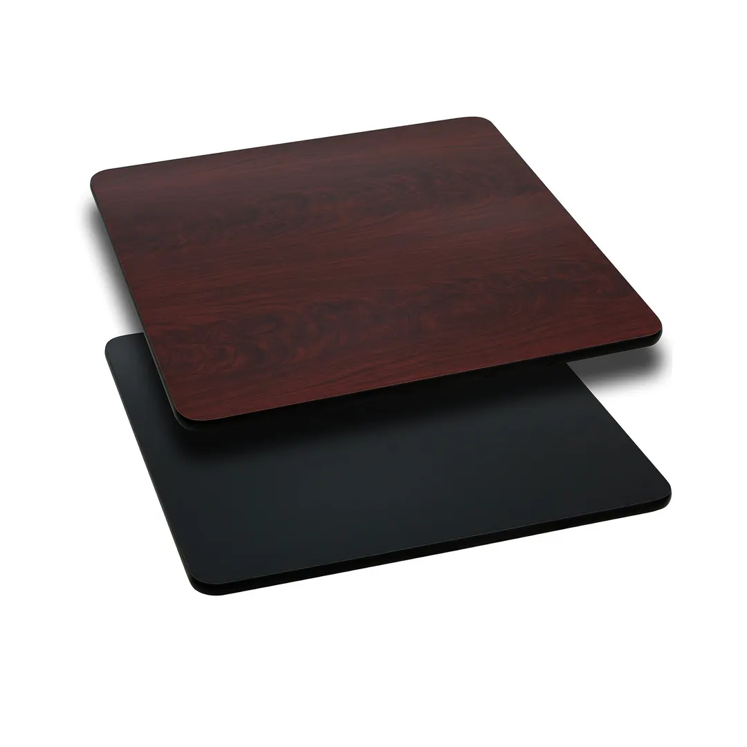 Flash Furniture XU-MBT-3030-GG 30x30 Square Laminate Table Top, Reversible Black/Mahogany Finish, T-Mold Edge