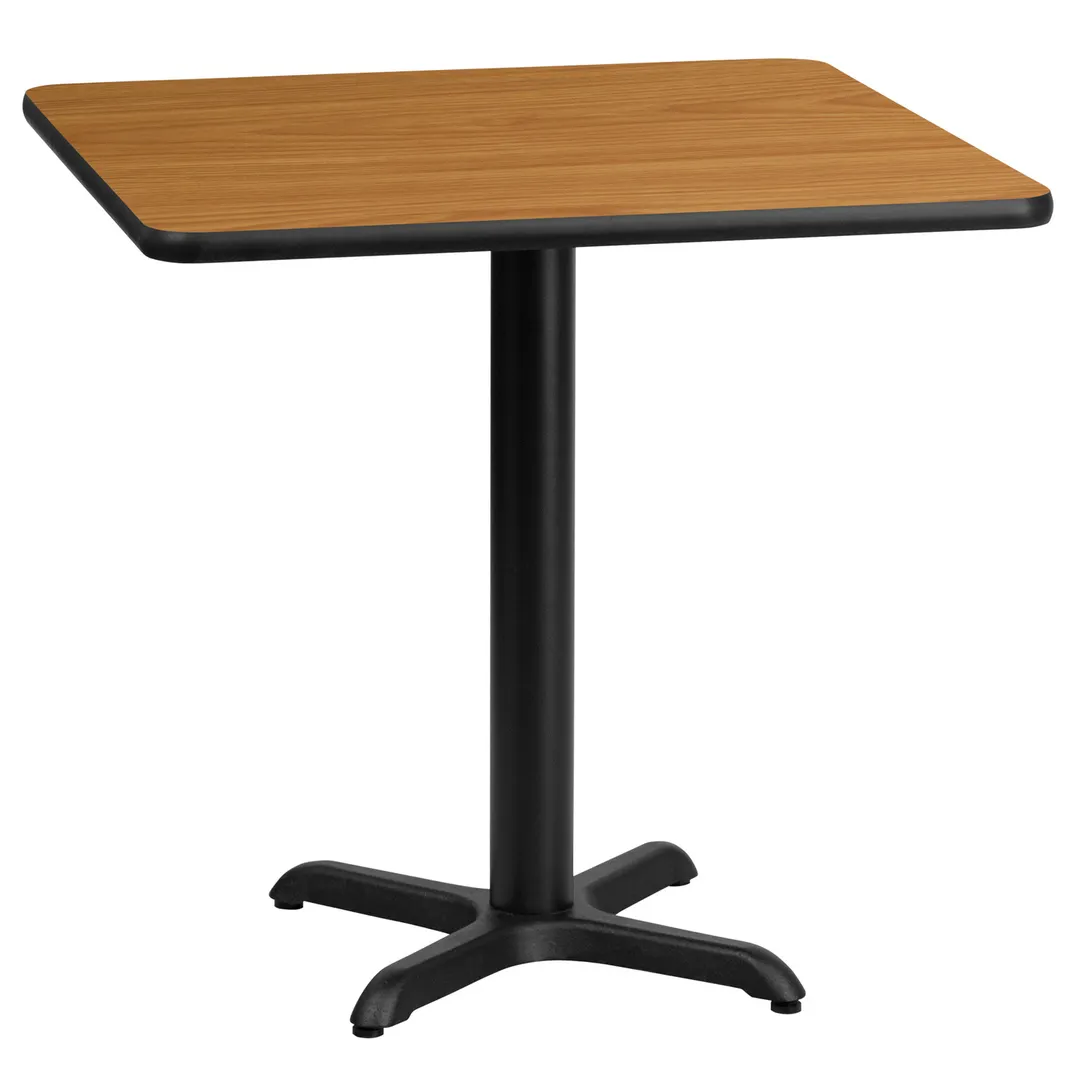 Flash Furniture XU-NATTB-2424-T2222-GG 24x24 Square Pedestal Dining Table, Natural Laminate, Black PVC Edge, 31-1/8H