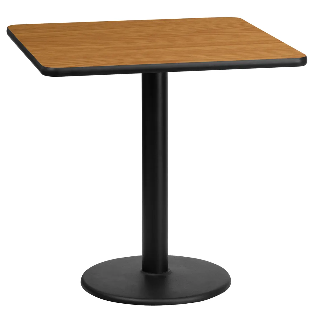 Flash Furniture XU-NATTB-2424-TR18-GG 24" Square MDF Dining Table, Natural Finish, Black PVC Edge, 31" Height