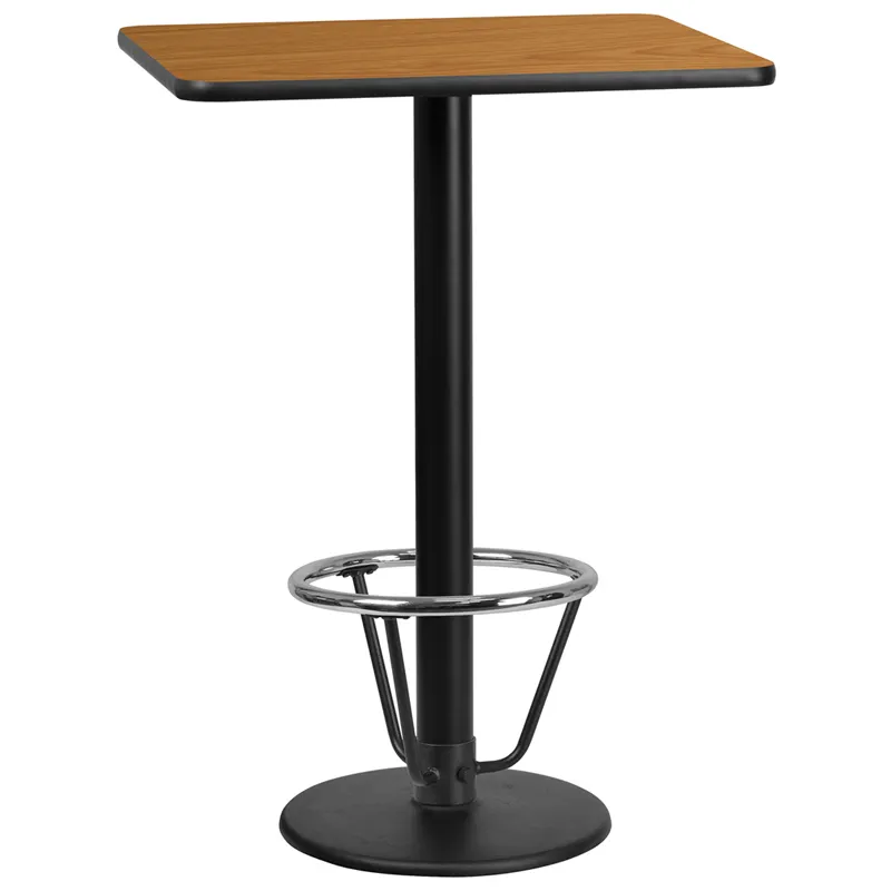 Flash Furniture XU-NATTB-2430-TR18B-3CFR-GG 30x24 Rectangular Bar Height Table, Natural Laminate, PVC Edge, 43 Height