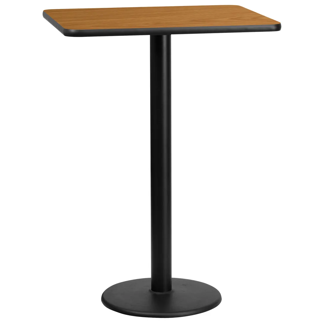 Flash Furniture XU-NATTB-2430-TR18B-GG 30x24 Rectangular Bar Height Table, Natural Laminate, Black PVC Edge, 18 Dia. Base