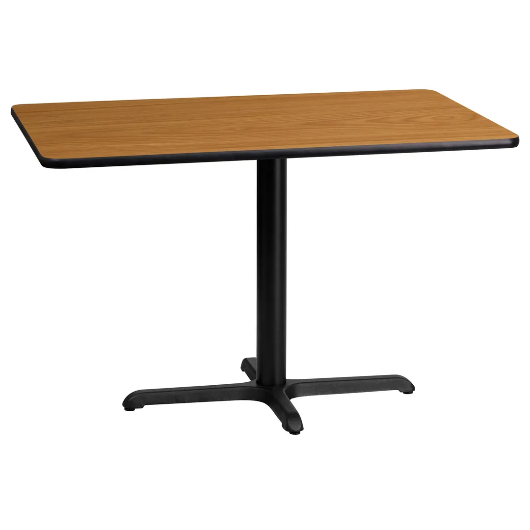 Flash Furniture XU-NATTB-2442-T2230-GG 42"W Rectangular Dining Table, Natural Laminate, Black PVC Edge, Pedestal Base