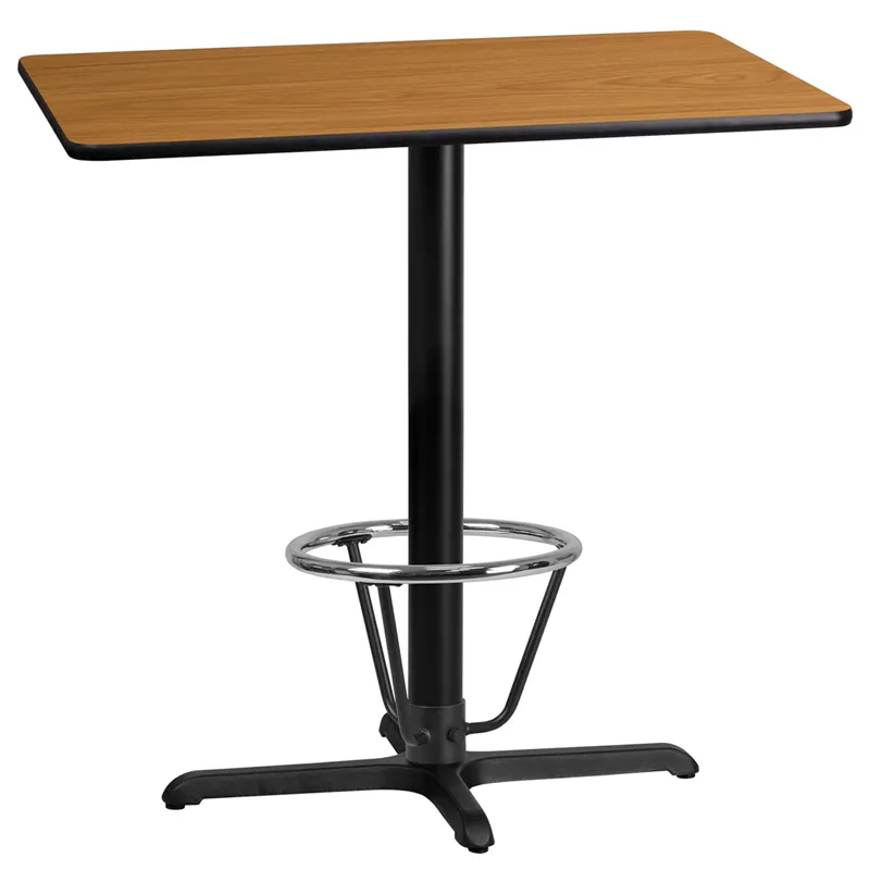 Flash Furniture XU-NATTB-2442-T2230B-3CFR-GG 42" Rectangular Bar Height Table, Natural Laminate, 43"H, MDF Top, Black PVC Edge