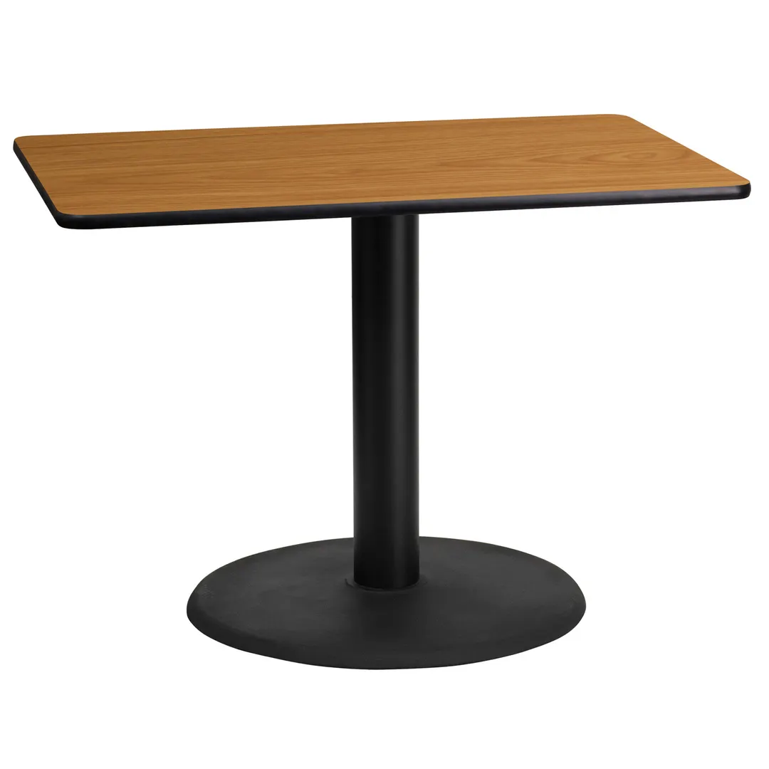 Flash Furniture XU-NATTB-2442-TR24-GG 42"W Rectangular Dining Table, Natural Laminate, Black PVC Edge, 24" Round Base