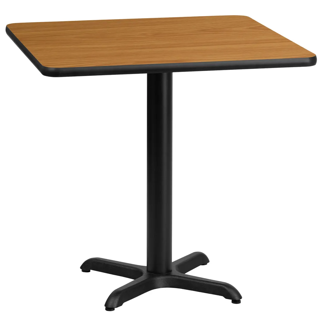Flash Furniture XU-NATTB-3030-T2222-GG 30x30 Square Pedestal Dining Table, Natural Laminate, Black PVC Edge, 31-1/8H