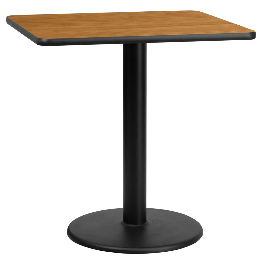 Flash Furniture XU-NATTB-3030-TR18-GG 30x30 Square Pedestal Dining Table, Natural Laminate, Black PVC Edge, 18 Dia. Base