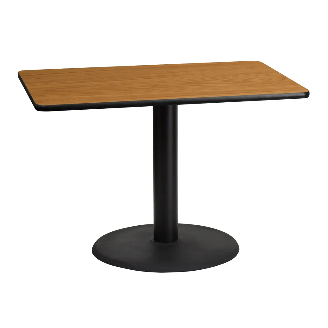 Flash Furniture XU-NATTB-3042-TR24-GG 42"W Rectangular Dining Table, Natural Finish, MDF Top, Black PVC Edge, 24" Dia. Base