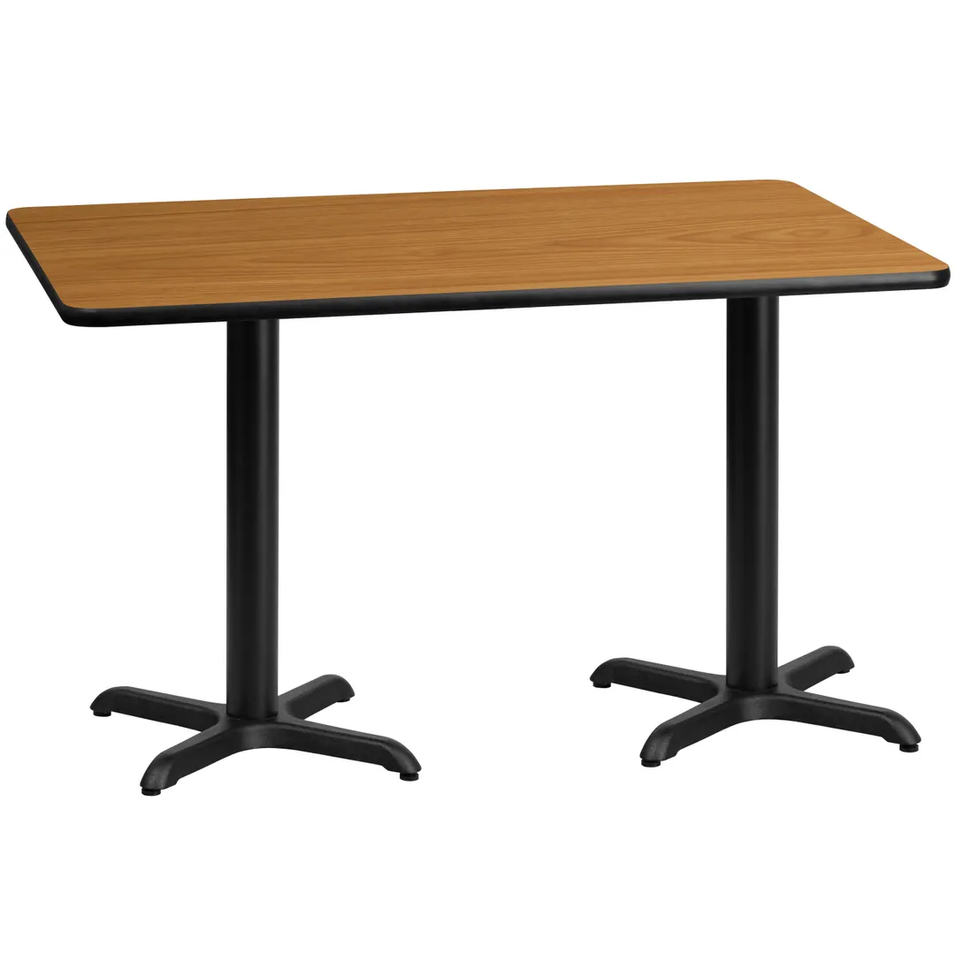 Flash Furniture XU-NATTB-3060-T2222-GG 60"W Rectangular Dining Table, Natural Laminate, Black PVC Edge, MDF Top, Four Point Pedestal Base