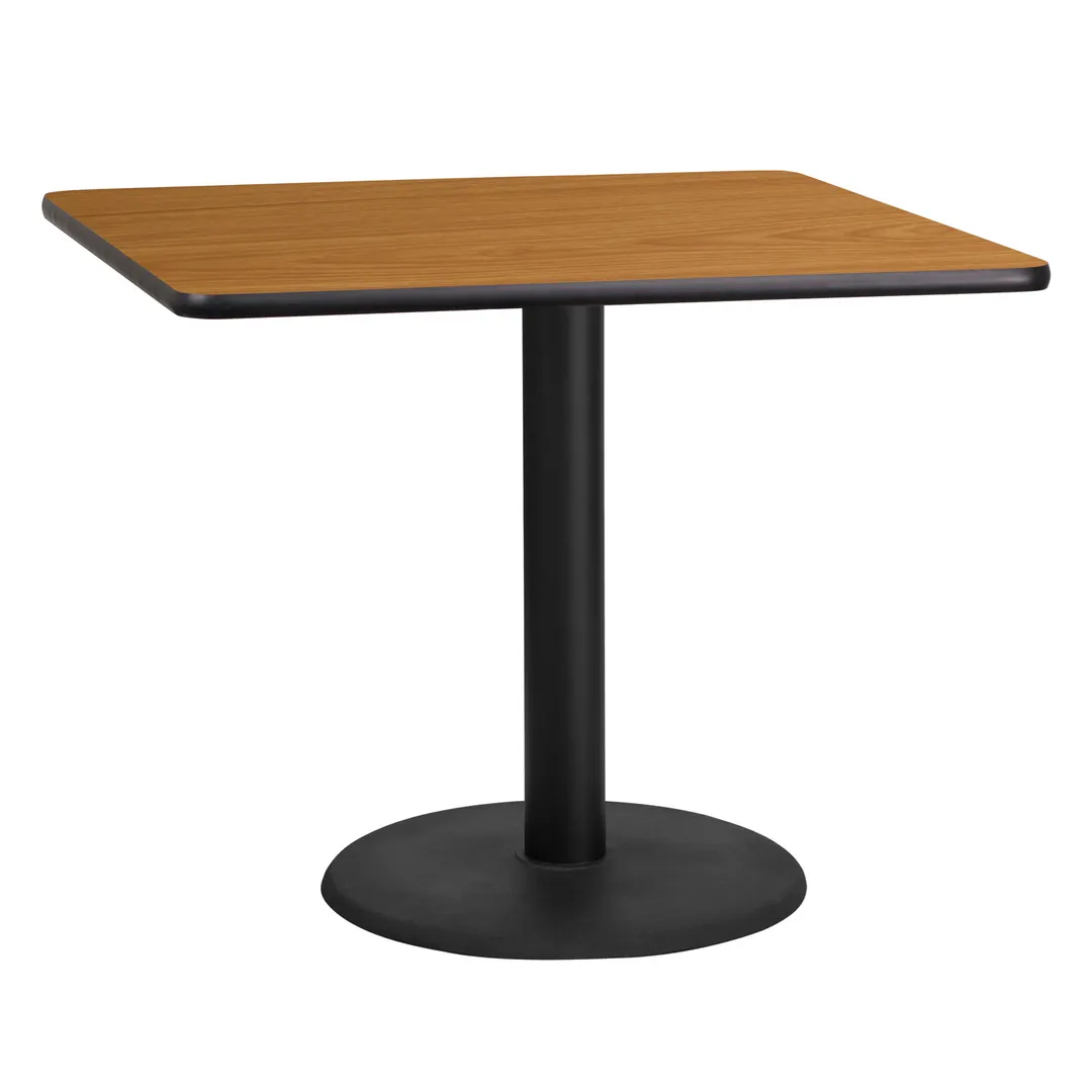 Flash Furniture XU-NATTB-3636-TR24-GG 36x36 Square Pedestal Dining Table, Natural Laminate, Black PVC Edge, 24 Dia. Base