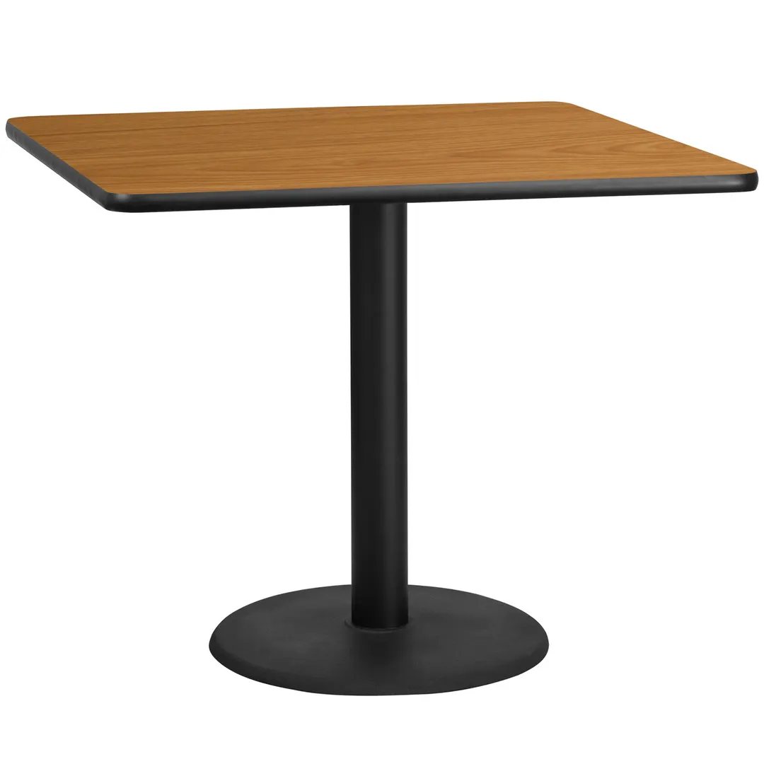 Flash Furniture XU-NATTB-4242-TR24-GG 42" Square Pedestal Dining Table, Natural Laminate, Black PVC Edge, 24" Round Base