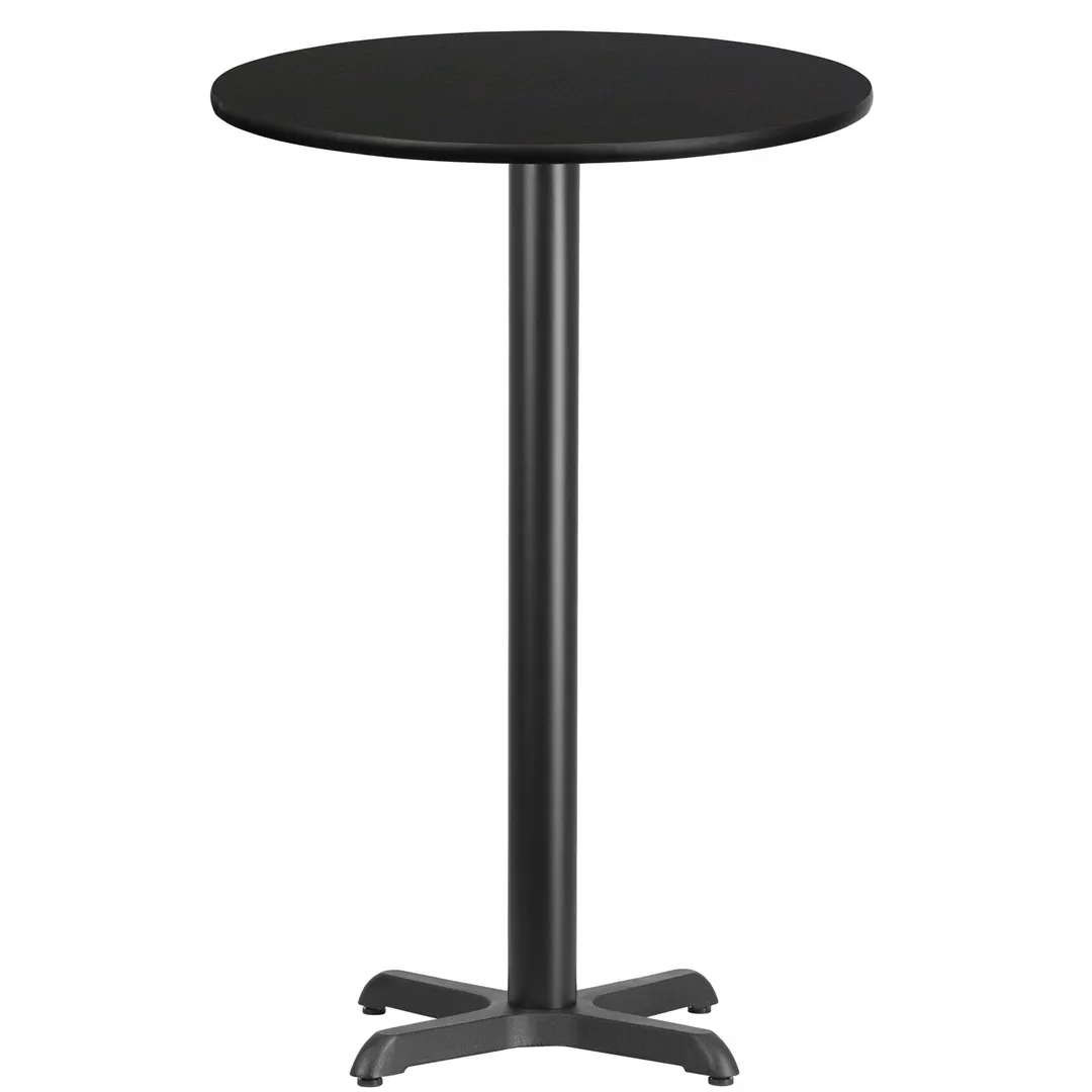 Flash Furniture XU-RD-24-BLKTB-T2222B-GG 24" Round Black Laminate Bar Height Table, 43-1/8"H, MDF Top, PVC Edge, Cast Iron Base