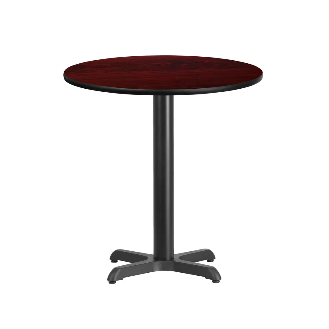 Flash Furniture XU-RD-24-MAHTB-T2222-GG 24" Round Mahogany Laminate Dining Table, Pedestal Base, Black PVC Edge