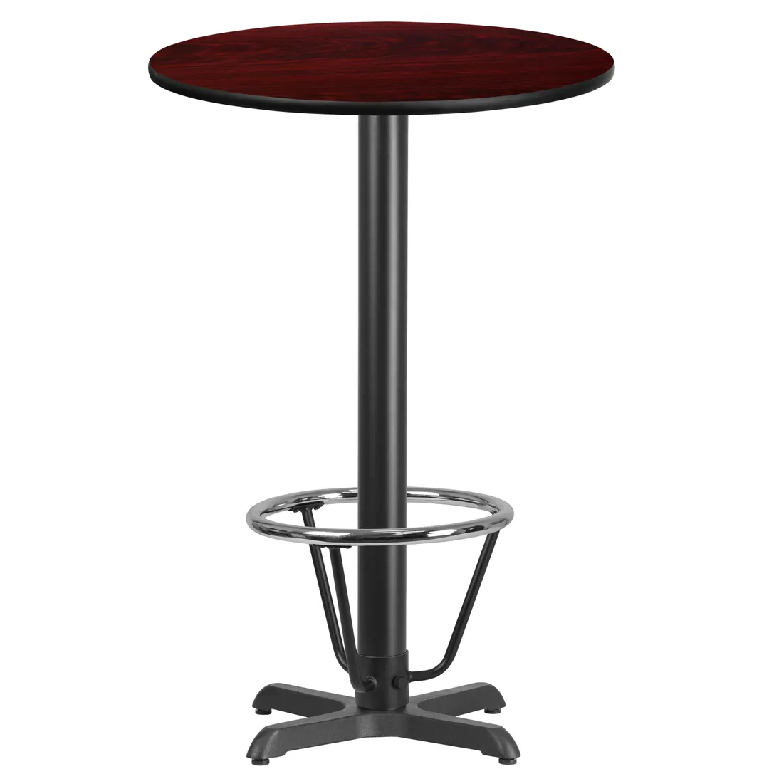Flash Furniture XU-RD-24-MAHTB-T2222B-3CFR-GG 24" Round Mahogany Bar Height Table, MDF Top, Black PVC Edge, 43-1/8"H
