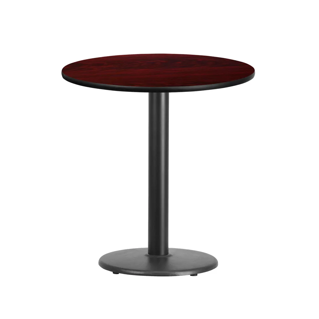 Flash Furniture XU-RD-24-MAHTB-TR18-GG 24" Round Mahogany Laminate Dining Table, Pedestal Base, Black PVC Edge