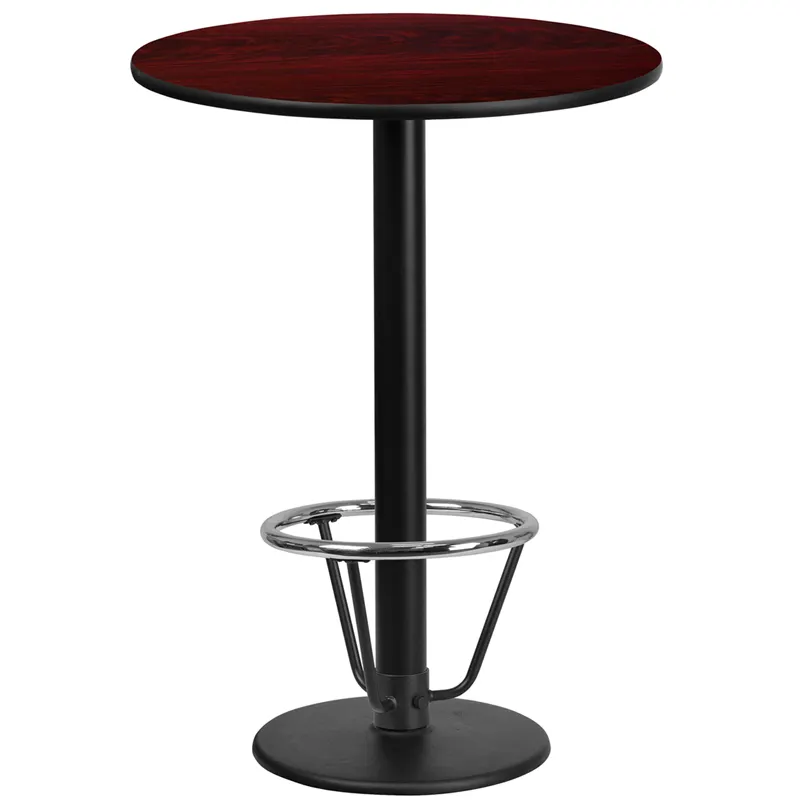 Flash Furniture XU-RD-24-MAHTB-TR18B-3CFR-GG 24" Round Mahogany Bar Height Table, MDF Top, Black PVC Edge, 43"H