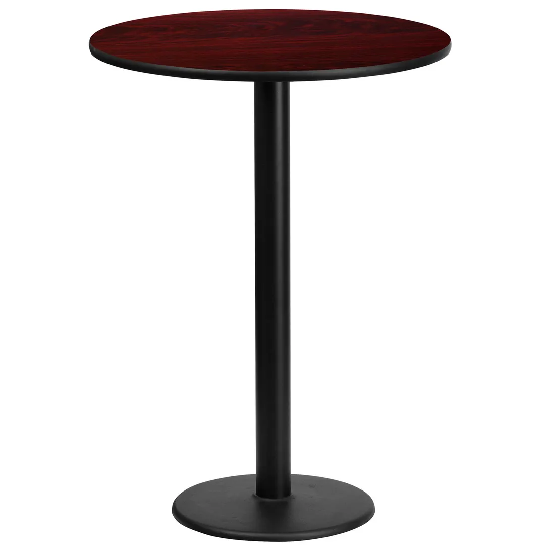 Flash Furniture XU-RD-24-MAHTB-TR18B-GG 24" Round Mahogany Bar Height Table, MDF Top, Black PVC Edge, 18" Cast Iron Base