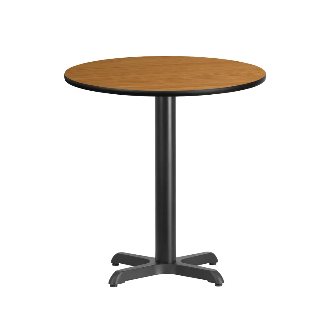 Flash Furniture XU-RD-24-NATTB-T2222-GG 24" Round Pedestal Dining Table, MDF Top, Natural Finish, Black PVC Edge