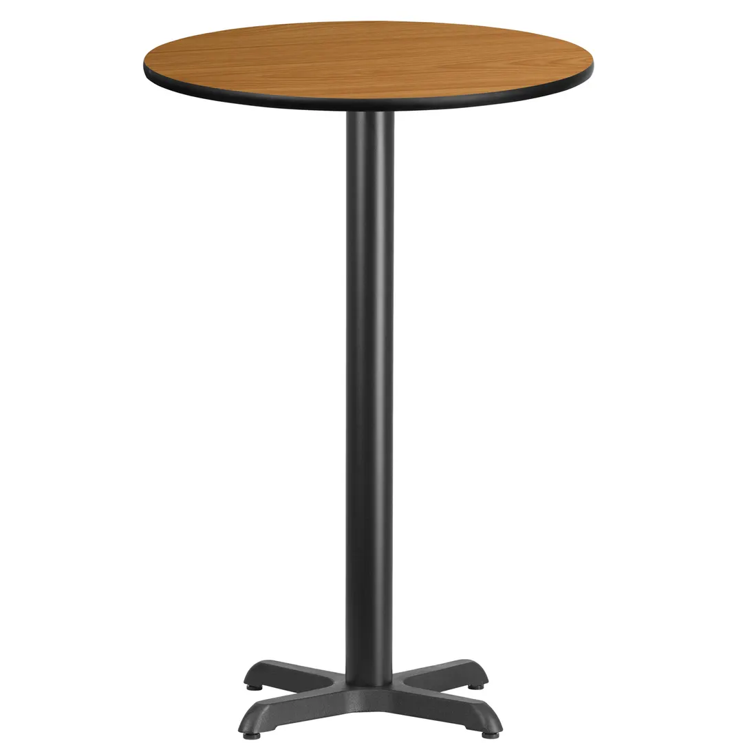 Flash Furniture XU-RD-24-NATTB-T2222B-GG 24" Round Bar Height Table, Natural Laminate, 43-1/8"H, MDF Top, Black PVC Edge, 3" Cast Iron Column